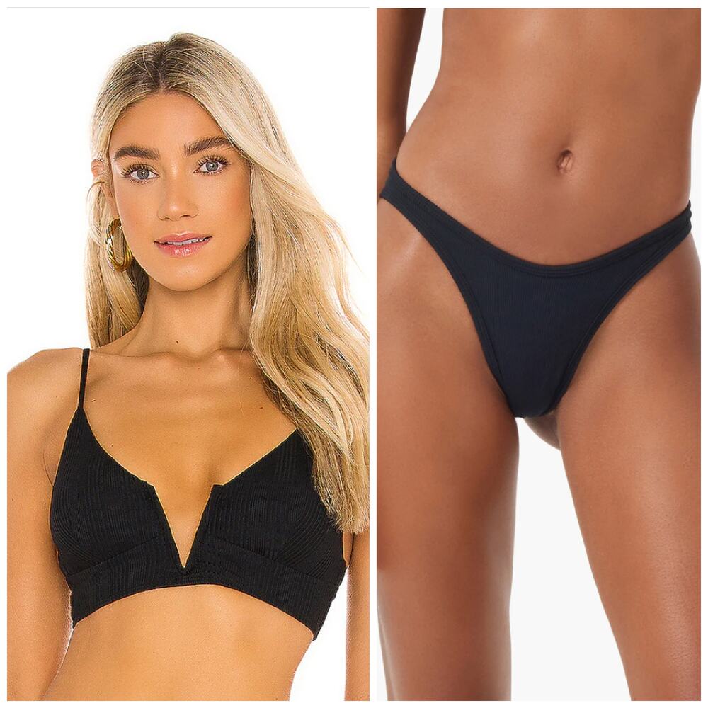 L*SPACE Bikini Siren Top & Dominic Bottom Bitsy Medium Black NWT